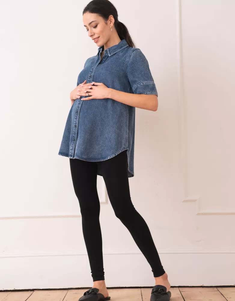 Online Blouse met korte mouwen van Tencel™ denim | CARIPOD™ | Topjes