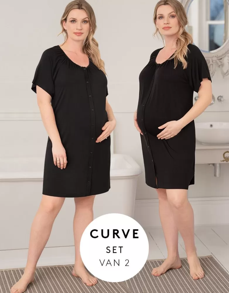 Sale Curve zwarte zwangerschapsnachthemden met knoopsluiting, 2-pack | Nachtkleding | Nachtkleding & Loungewear