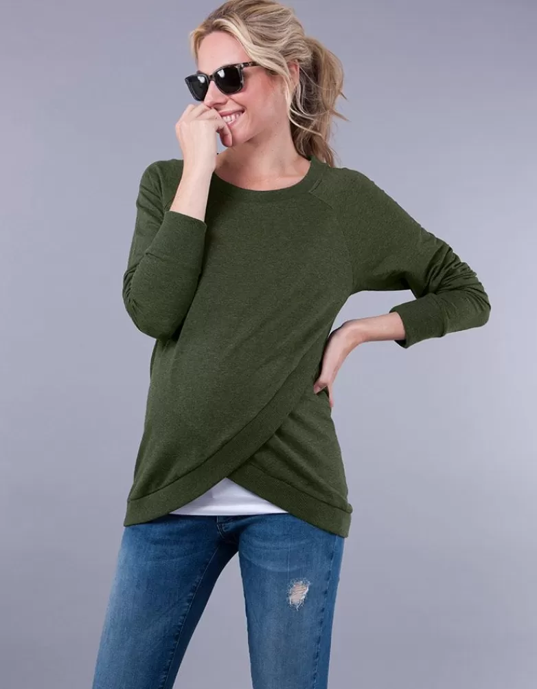 Cheap Groene zwangerschaps- en voedingssweater in katoenmix Alle Verzorgingskleding | Hoodies & Tops