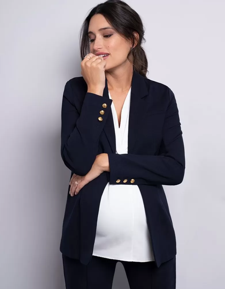 Best Sale Marineblauwe Ponte Positieblazer Jassen en jacks