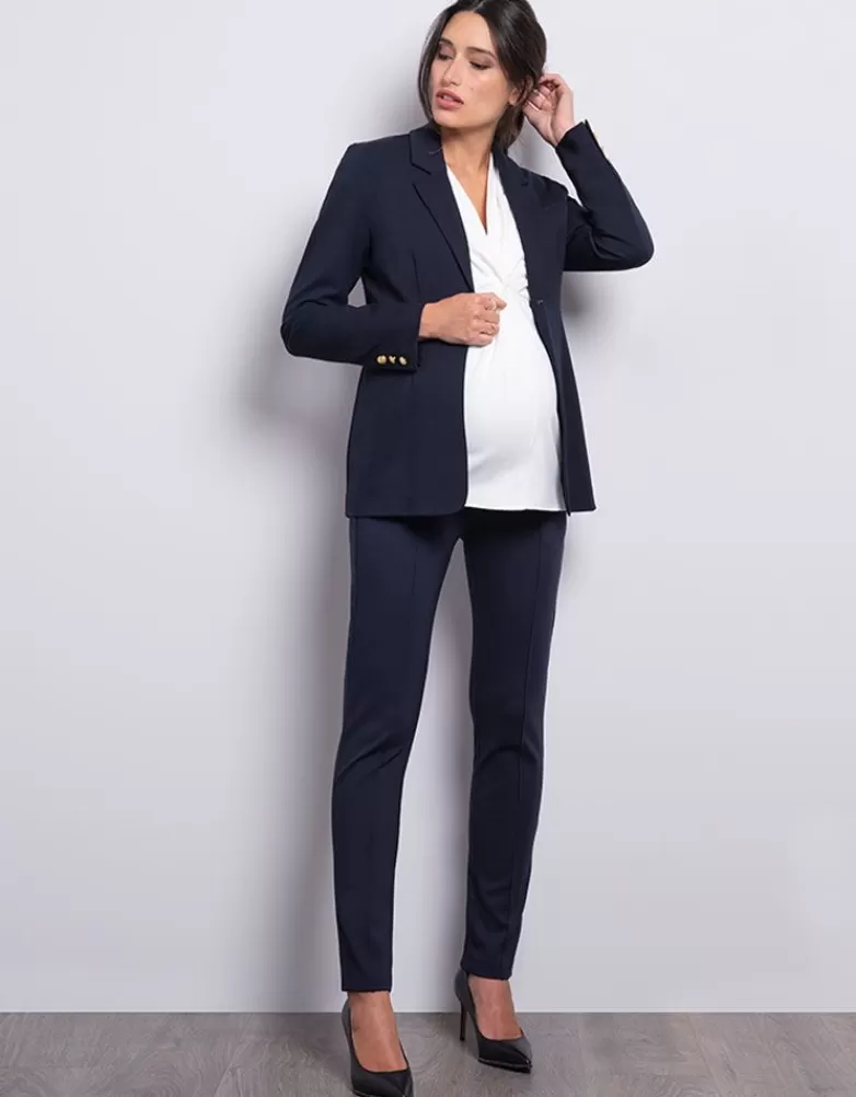 Best Sale Marineblauwe Ponte Positieblazer Jassen en jacks