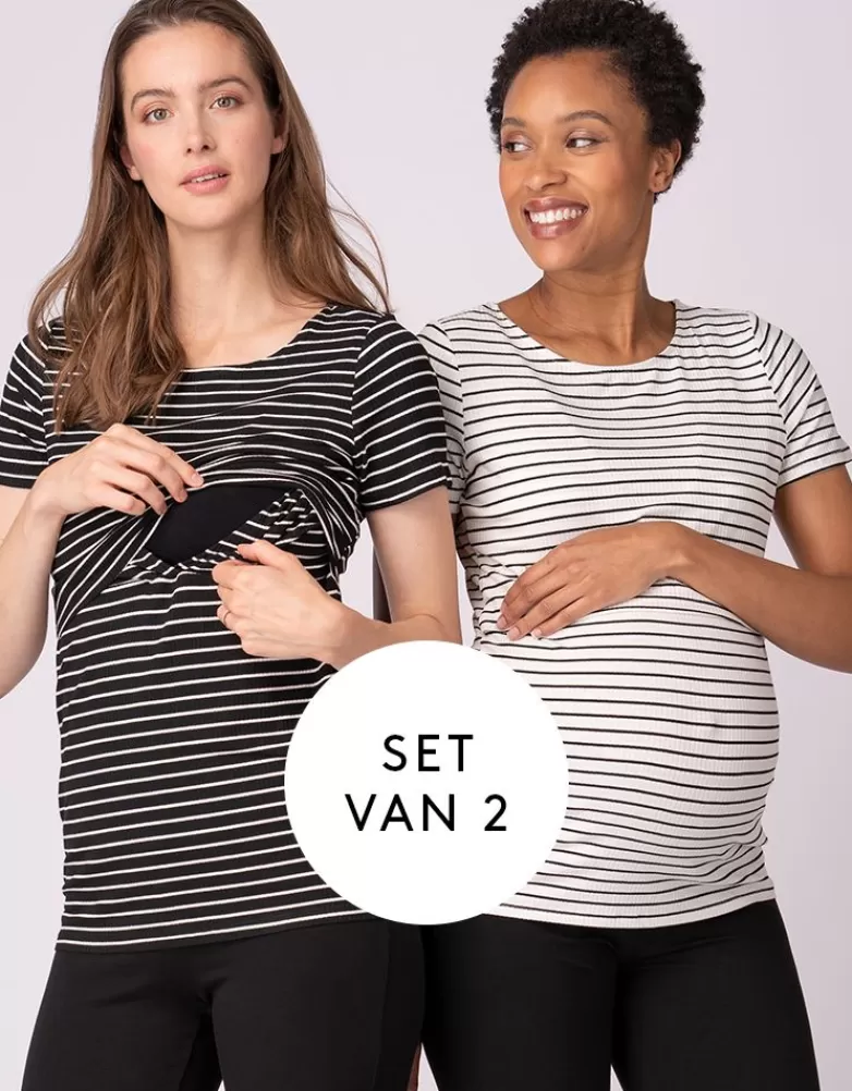 Flash Sale Set van twee essentiële gestreepte zwangerschaps- tot borstvoedings-T-shirts Zwangerschapskits en -sets