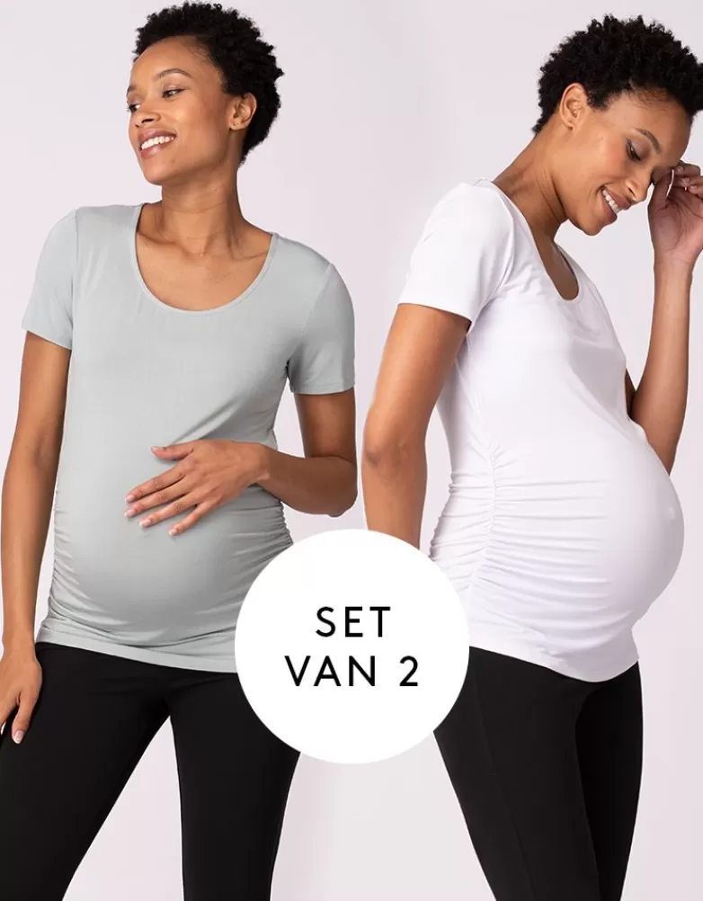 Hot Set van twee essentiële zwangerschaps-T-shirts | Loungewear | Zwangerschapskits en -sets