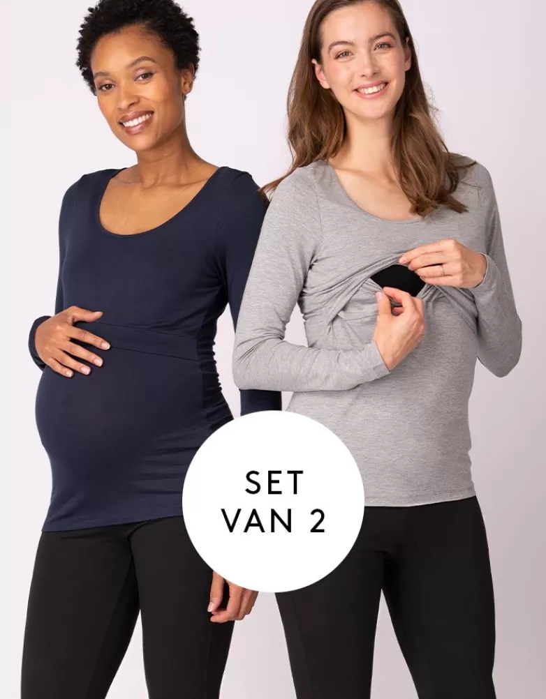 Hot Zwangerschaps- en voedingstops - Marine en grijs 2-pack Alle Verzorgingskleding | Hoodies & Tops