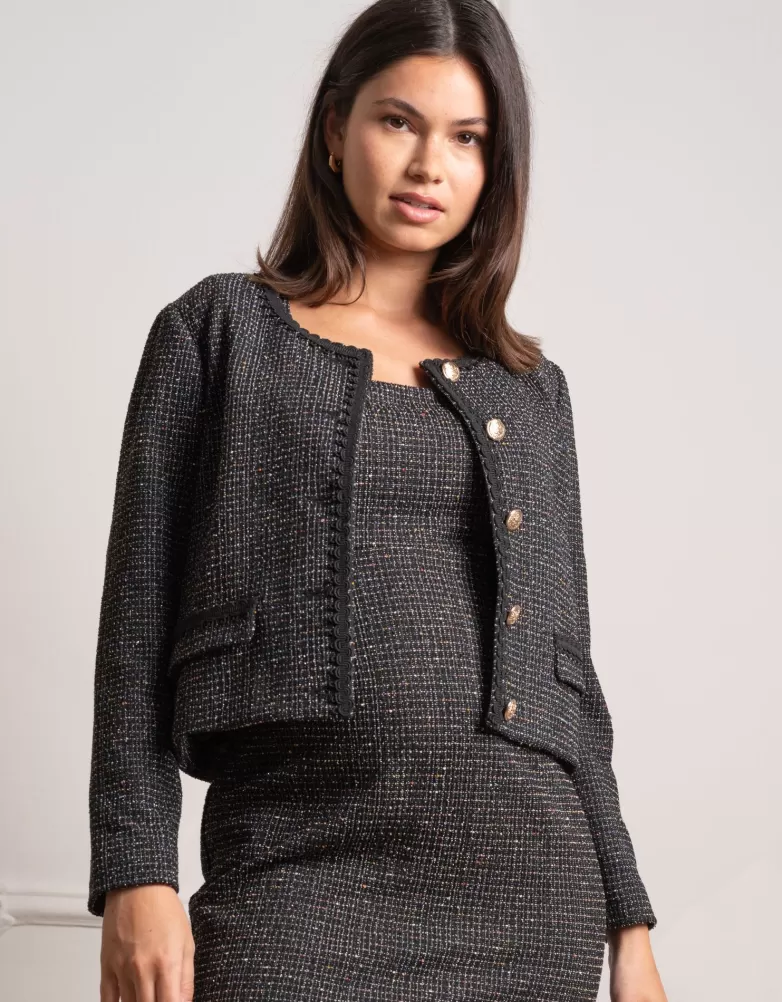 Sale Zwart tweed zwangerschapsjasje met stretch | Jassen en jacks